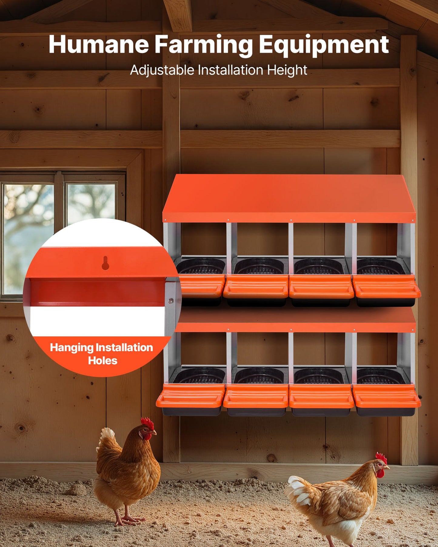 Chicken Nesting Boxes, 4 Compartments, Metal Egg Laying Boxes with Protective Collection Lids, Roll Out Nesting Box, Easy to Assemble, Ideal for Hens, Ducks, Chickens, and Other Poultry, Orange