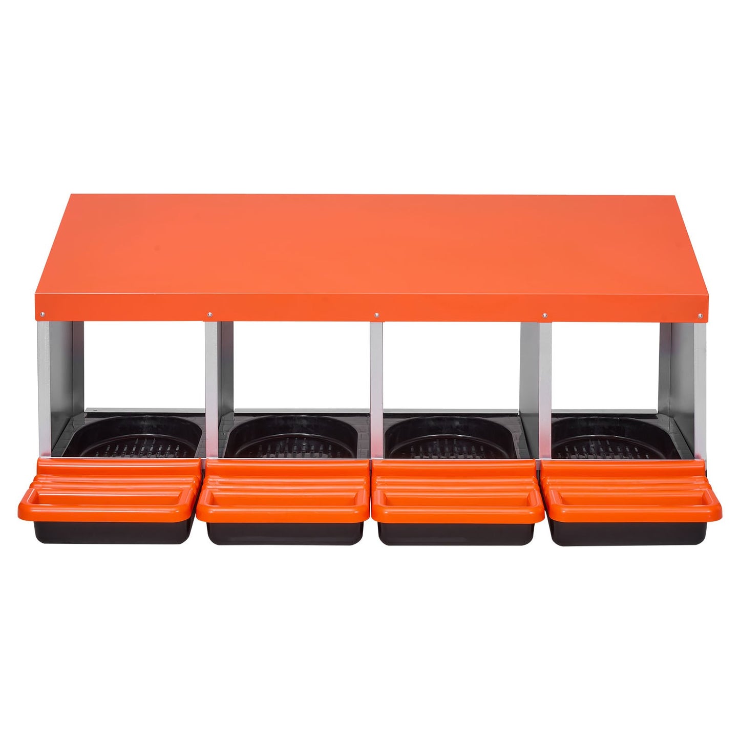 Chicken Nesting Boxes, 4 Compartments, Metal Egg Laying Boxes with Protective Collection Lids, Roll Out Nesting Box, Easy to Assemble, Ideal for Hens, Ducks, Chickens, and Other Poultry, Orange