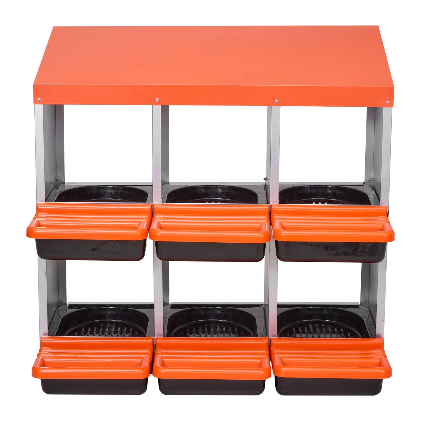 2 Tiers Chicken Nesting Boxes, 6 Compartments, Metal Egg Laying Boxes with Protective Collection Lids, Roll Out Nesting Box, Easy to Assemble, Ideal for Hens, Ducks, Chickens, and Other Poultry