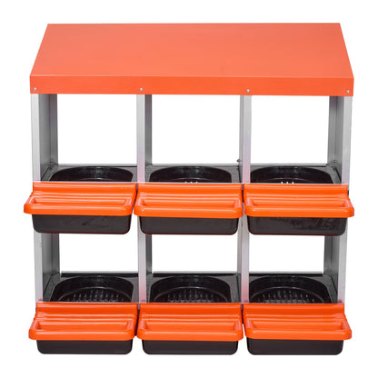 2 Tiers Chicken Nesting Boxes, 6 Compartments, Metal Egg Laying Boxes with Protective Collection Lids, Roll Out Nesting Box, Easy to Assemble, Ideal for Hens, Ducks, Chickens, and Other Poultry