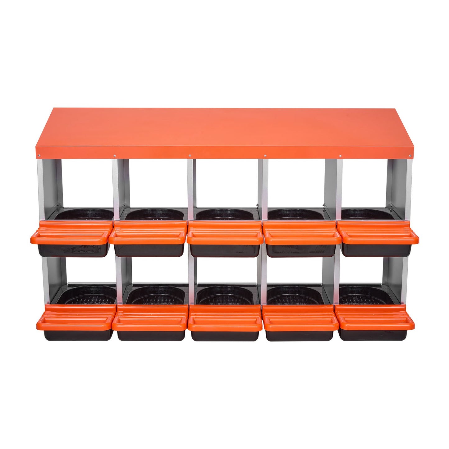 2 Tiers Chicken Nesting Boxes, 10 Compartments, Metal Egg Laying Boxes with Protective Collection Lids, Roll Out Nesting Box, Easy to Assemble, Ideal for Hens, Ducks, Chickens, and Other Poultry