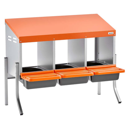 Chicken Nesting Boxes, 3 Compartments, with Support Legs, Easy Egg Collection, Galvanized Steel and High-Strength Plastic, Roll Away Nesting Boxes for Chickens and Hens Laying Eggs, Orange