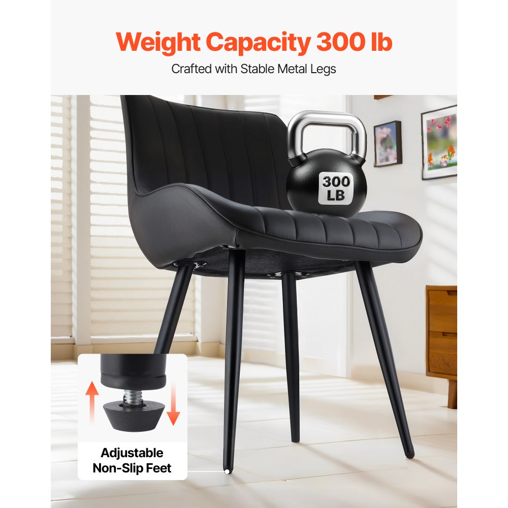 Set of 4 Dining Chairs Modern Fabric Kitchen Side Chair Metal Legs Black