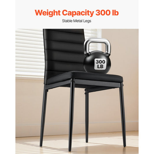 Set of 4 Dining Chairs Modern Leather Kitchen Side Chair Metal Legs Black