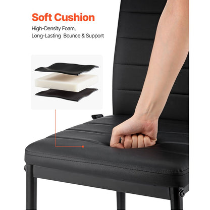 Set of 4 Dining Chairs Modern Leather Kitchen Side Chair Metal Legs Black