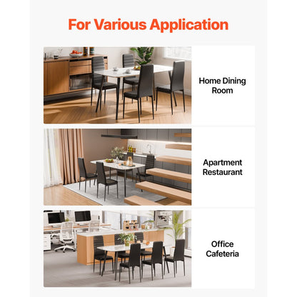 Set of 4 Dining Chairs Modern Leather Kitchen Side Chair Metal Legs Black