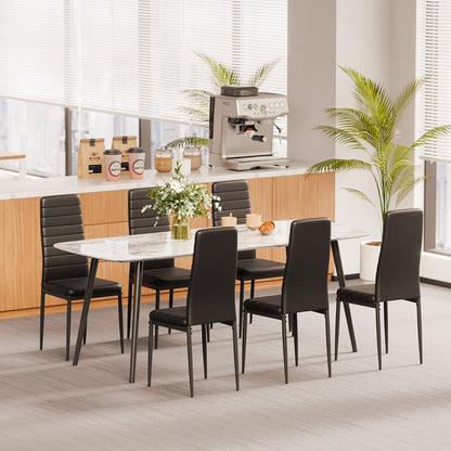 Set of 4 Dining Chairs Modern Leather Kitchen Side Chair Metal Legs Black