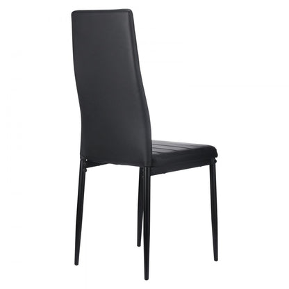 Set of 4 Dining Chairs Modern Leather Kitchen Side Chair Metal Legs Black