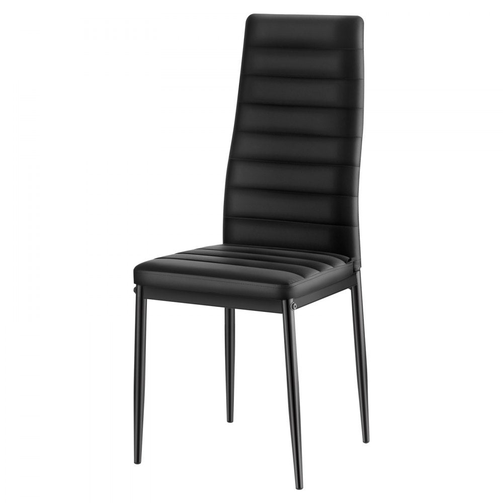 Set of 4 Dining Chairs Modern Leather Kitchen Side Chair Metal Legs Black