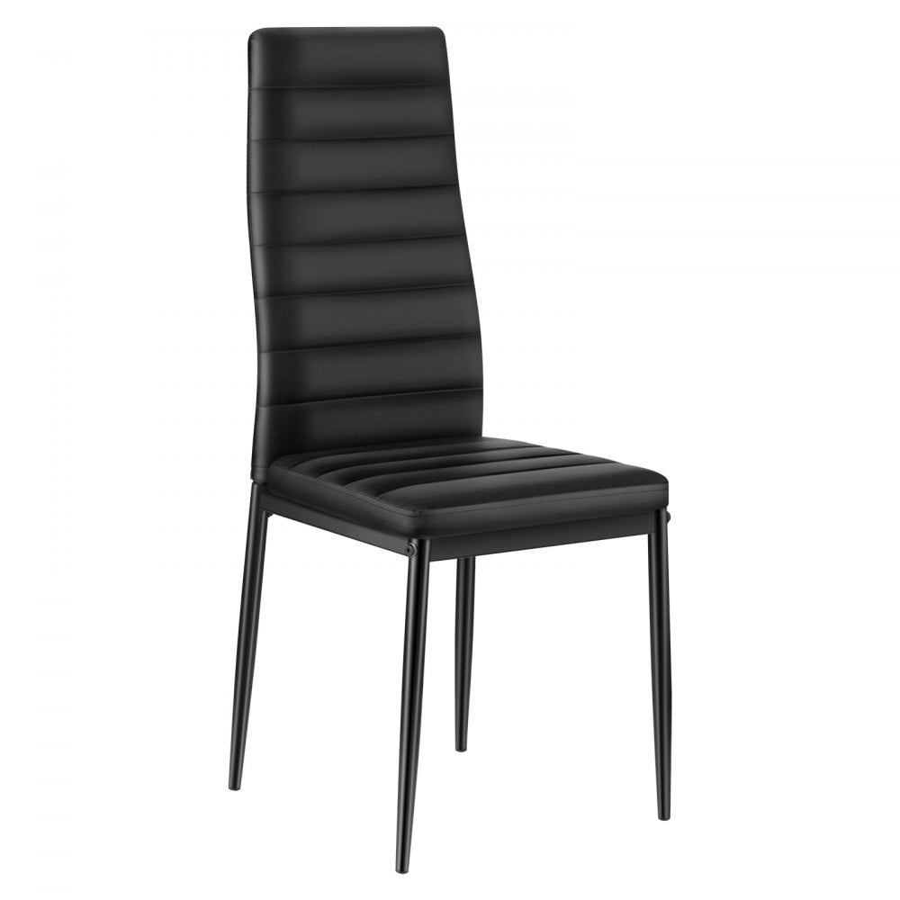 Set of 4 Dining Chairs Modern Leather Kitchen Side Chair Metal Legs Black