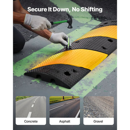 1000MM Rubber Speed Bump, 2 Pack, 2 Channel Heavy Duty Traffic Speed Hump, 9,979 kg/Axle Load Capacity, Cable Protector Ramp with Expansion Screws, for Asphalt Concrete Gravel Driveway and Road