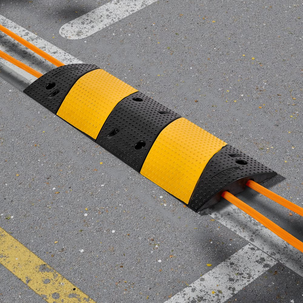 1000MM Rubber Speed Bump, 2 Pack, 2 Channel Heavy Duty Traffic Speed Hump, 9,979 kg/Axle Load Capacity, Cable Protector Ramp with Expansion Screws, for Asphalt Concrete Gravel Driveway and Road