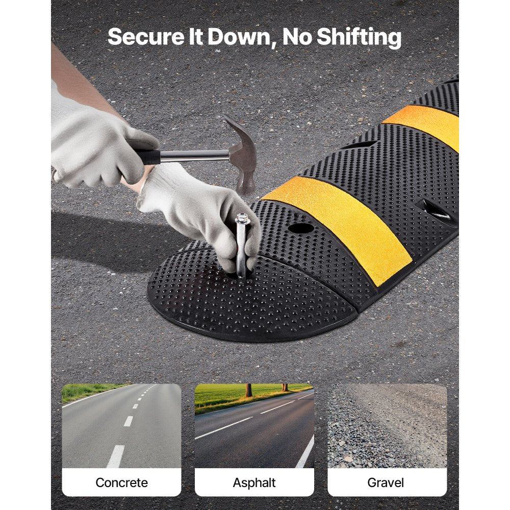 1830MM Rubber Speed Bump, 2 Channel, Heavy Duty Traffic Speed Hump, 9,979 kg/axle Load Capacity, Cable Protector Ramp with Expansion Screws, for Asphalt Concrete Gravel Driveway Road, 1 Pack