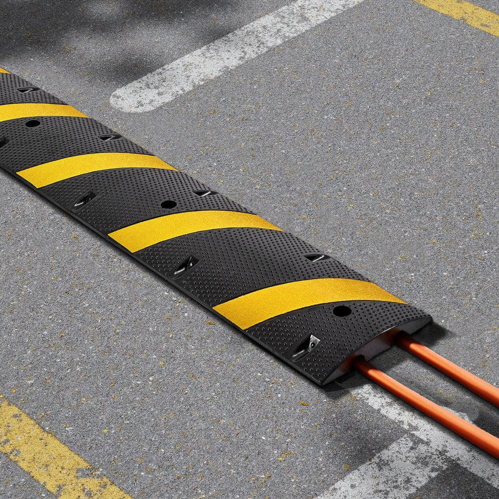 1830MM Rubber Speed Bump, 2 Channel, Heavy Duty Traffic Speed Hump, 9,979 kg/axle Load Capacity, Cable Protector Ramp with Expansion Screws, for Asphalt Concrete Gravel Driveway Road, 1 Pack