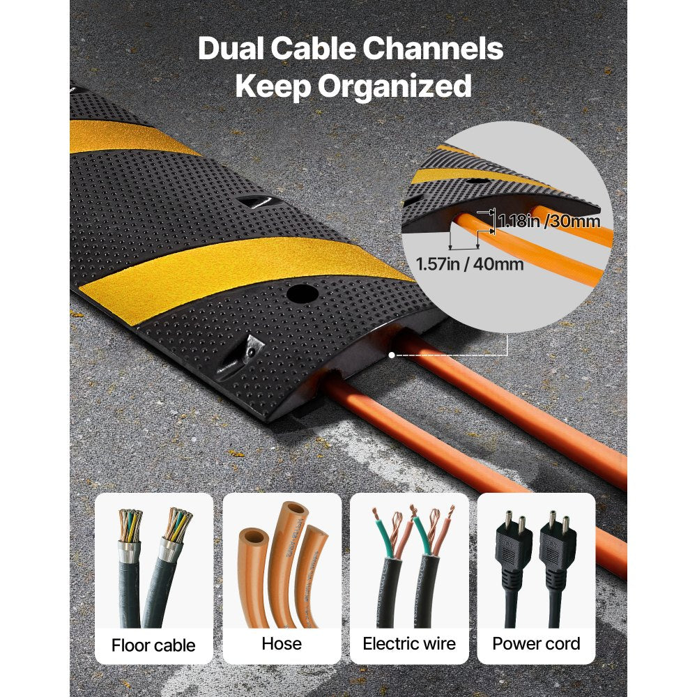 1830MM Rubber Speed Bump, 2 Pack, 2 Channel Heavy Duty Traffic Speed Hump, 9,979 kg/Axle Load Capacity, Cable Protector Ramp with Expansion Screws, for Asphalt Concrete Gravel Driveway Road