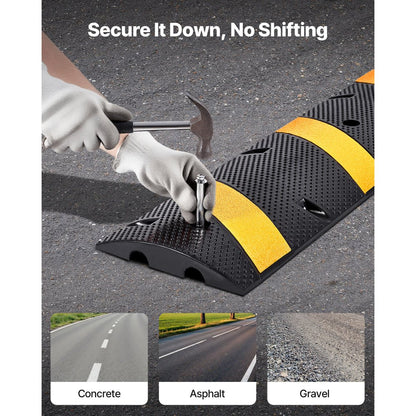 1830MM Rubber Speed Bump, 2 Pack, 2 Channel Heavy Duty Traffic Speed Hump, 9,979 kg/Axle Load Capacity, Cable Protector 