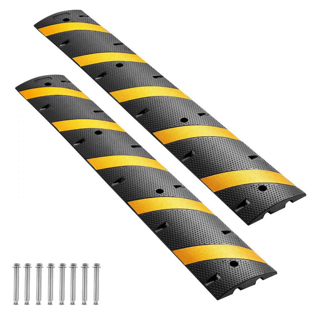 1830MM Rubber Speed Bump, 2 Pack, 2 Channel Heavy Duty Traffic Speed Hump, 9,979 kg/Axle Load Capacity, Cable Protector Ramp with Expansion Screws, for Asphalt Concrete Gravel Driveway Road