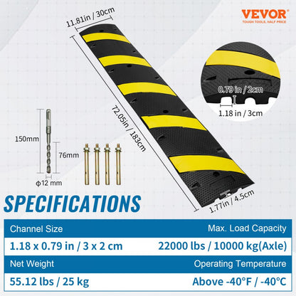 72'' Rubber Speed Bump 2 Channel 22000 lbs Load Heavy Duty Speed Hump