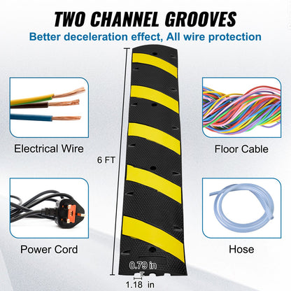 VEVOR 2PCs 6 ft Rubber Speed Hump, 2 Channel, 10000 kg/axle Capacity Heavy Duty