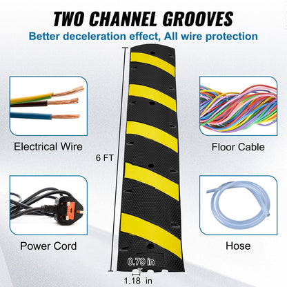 2-Pack 1.8m Rubber Speed Hump, Dual Channel, 10000 kg/axle Capacity, Reflective