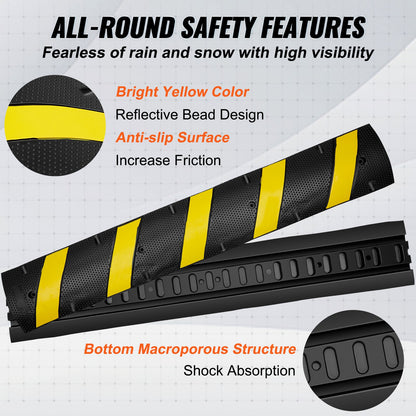 VEVOR 2PCs 6 ft Rubber Speed Hump, 2 Channel, 10000 kg/axle Capacity Heavy Duty