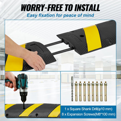 2-Pack 1.8m Rubber Speed Hump, Dual Channel, 10000 kg/axle Capacity, Reflective