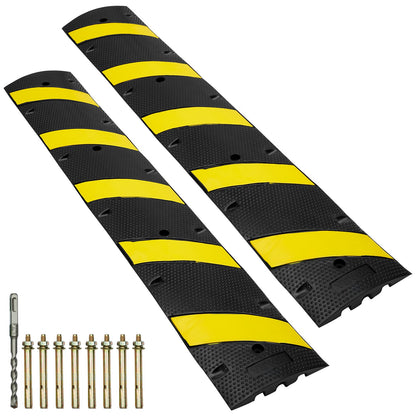 VEVOR 2PCs 6 ft Rubber Speed Hump, 2 Channel, 10000 kg/axle Capacity Heavy Duty