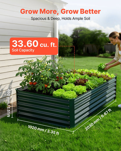 Galvanized Raised Garden Bed, 2.03 x 1.02 x 0.46 m, Rectangular Metal Planter Box Kit Outdoor, Rustproof Elevated Planting Box with Gloves, Alu-Zinc, for Growing Flowers Vegetables, Dark Green