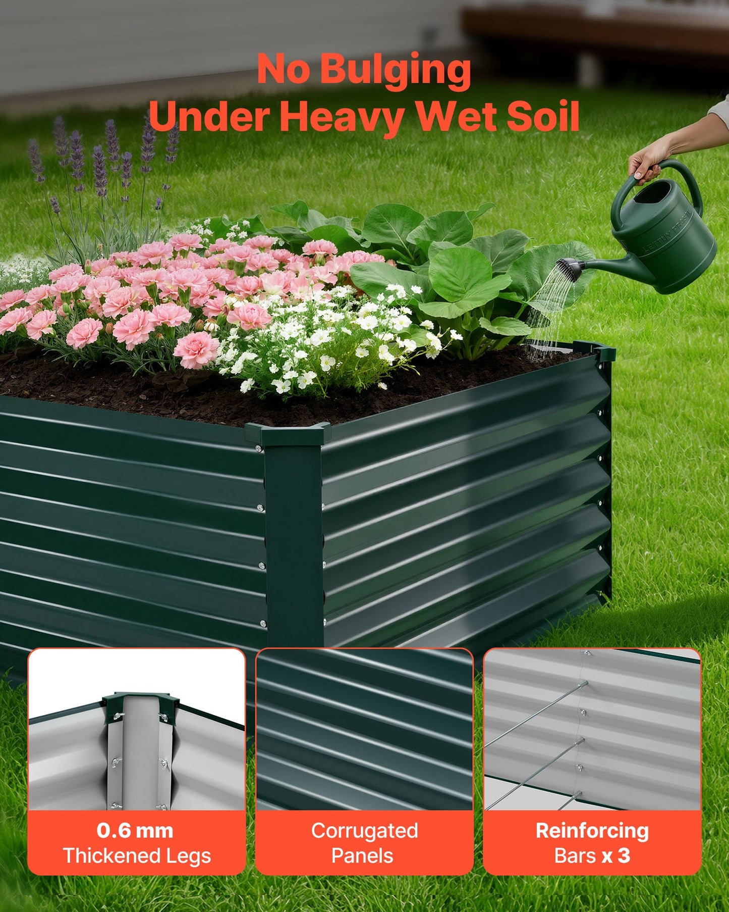 Galvanized Raised Garden Bed, 2.03 x 1.02 x 0.46 m, Rectangular Metal Planter Box Kit Outdoor, Rustproof Elevated Planting Box with Gloves, Alu-Zinc, for Growing Flowers Vegetables, Dark Green