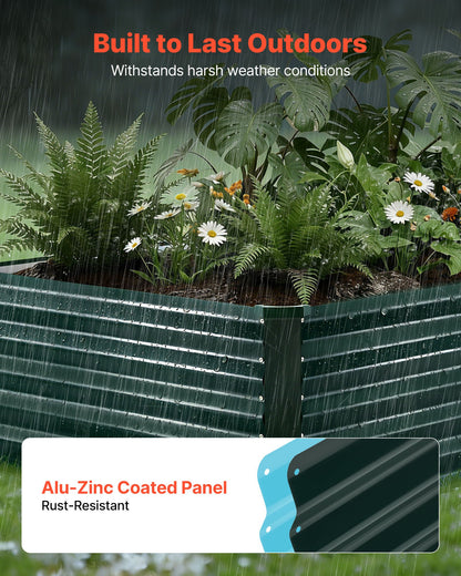 Galvanized Raised Garden Bed, 2.03 x 1.02 x 0.46 m, Rectangular Metal Planter Box Kit Outdoor, Rustproof Elevated Planting Box with Gloves, Alu-Zinc, for Growing Flowers Vegetables, Dark Green