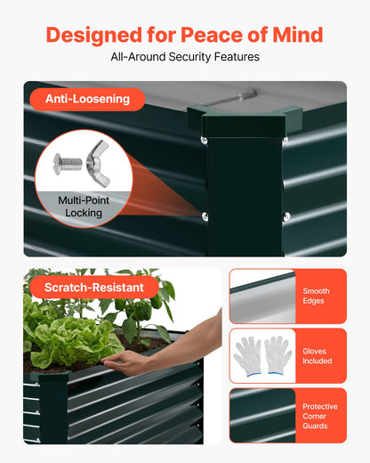 Galvanized Raised Garden Bed, 2.03 x 1.02 x 0.46 m, Rectangular Metal Planter Box Kit Outdoor, Rustproof Elevated Planting Box with Gloves, Alu-Zinc, for Growing Flowers Vegetables, Dark Green