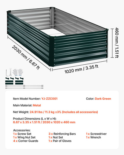 Galvanized Raised Garden Bed, 2.03 x 1.02 x 0.46 m, Rectangular Metal Planter Box Kit Outdoor, Rustproof Elevated Planting Box with Gloves, Alu-Zinc, for Growing Flowers Vegetables, Dark Green