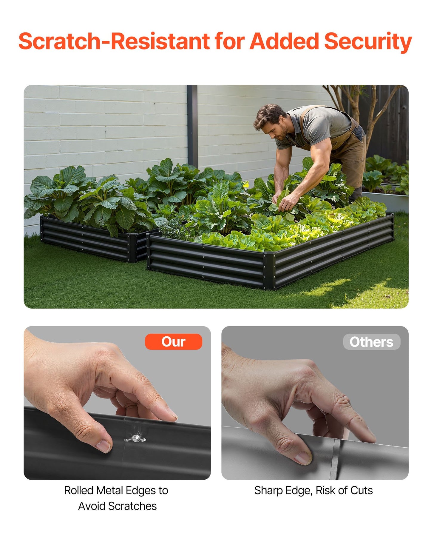 Metal Raised Garden Bed, 2.4 x 1.2 x 0.3 m Outdoor Galvalume Planter Garden Box, Open Bottom Design, Large Planter Raised Bed for Growing Vegetables, Flowers, Herbs, and Succulents, Dark Gray