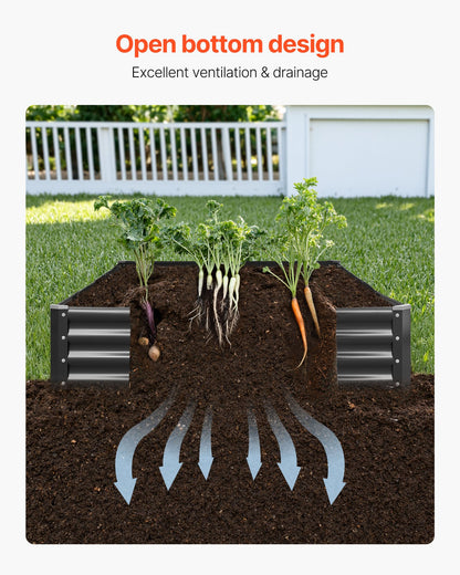 Metal Raised Garden Bed, 2.4 x 1.2 x 0.3 m Outdoor Galvalume Planter Garden Box, Open Bottom Design, Large Planter Raised Bed for Growing Vegetables, Flowers, Herbs, and Succulents, Dark Gray