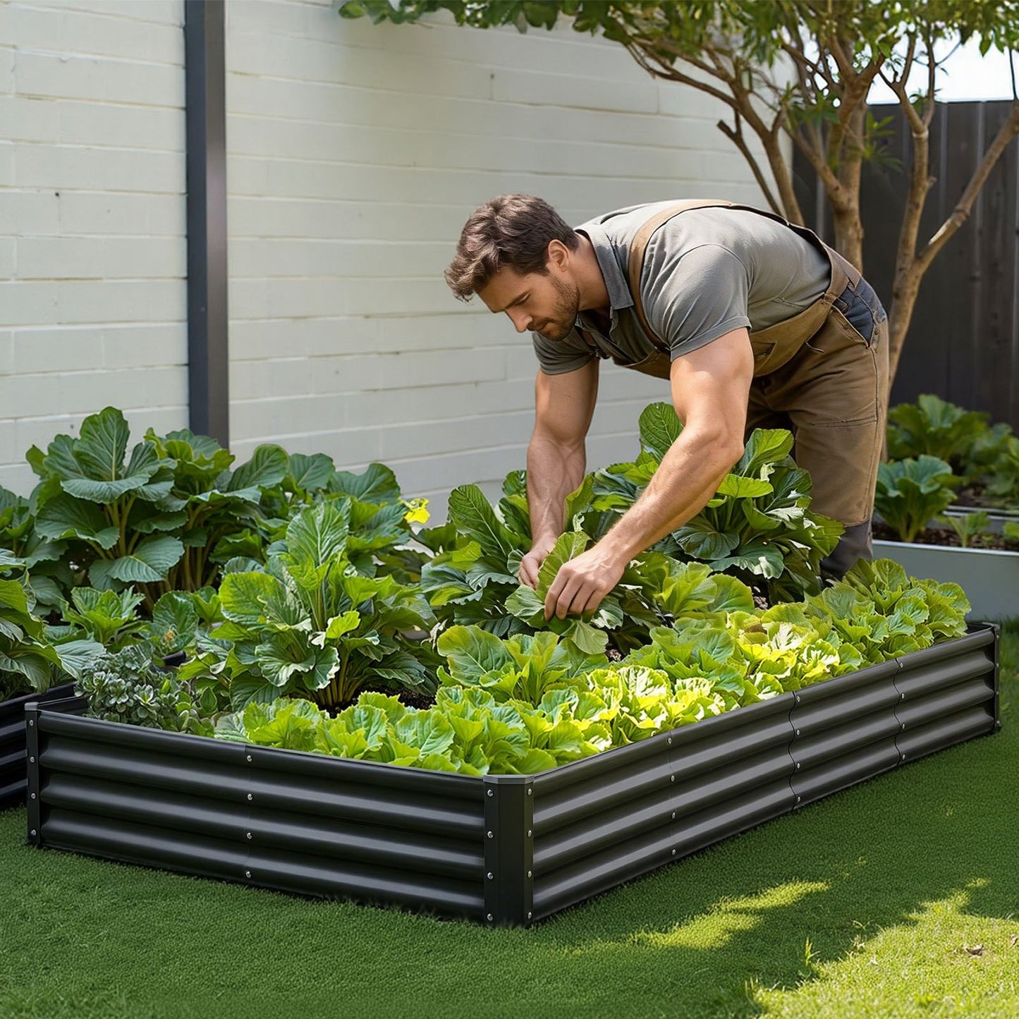 Metal Raised Garden Bed, 2.4 x 1.2 x 0.3 m Outdoor Galvalume Planter Garden Box, Open Bottom Design, Large Planter Raised Bed for Growing Vegetables, Flowers, Herbs, and Succulents, Dark Gray
