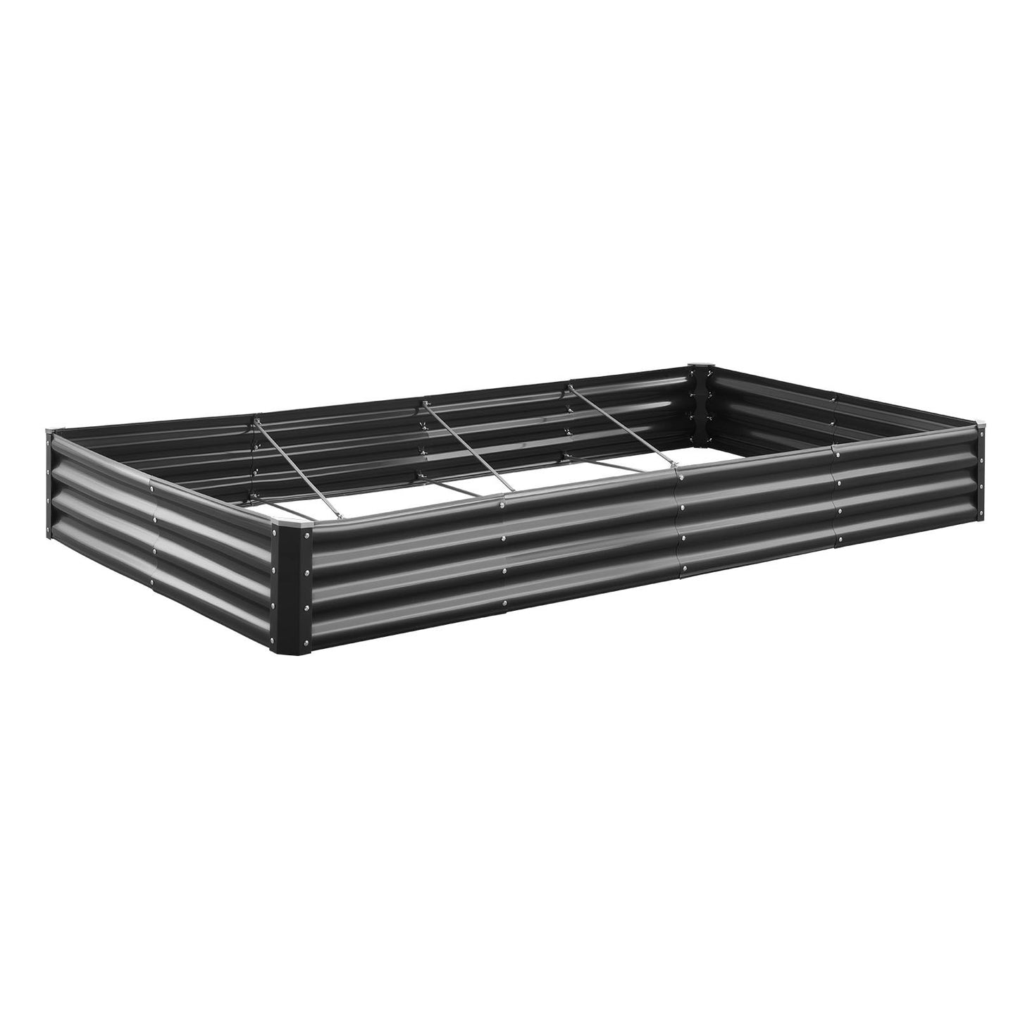 Metal Raised Garden Bed, 2.4 x 1.2 x 0.3 m Outdoor Galvalume Planter Garden Box, Open Bottom Design, Large Planter Raised Bed for Growing Vegetables, Flowers, Herbs, and Succulents, Dark Gray