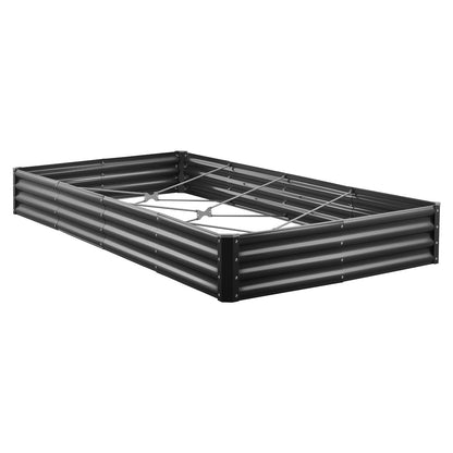Metal Raised Garden Bed, 2.4 x 1.2 x 0.3 m Outdoor Galvalume Planter Garden Box, Open Bottom Design, Large Planter Raised Bed for Growing Vegetables, Flowers, Herbs, and Succulents, Dark Gray