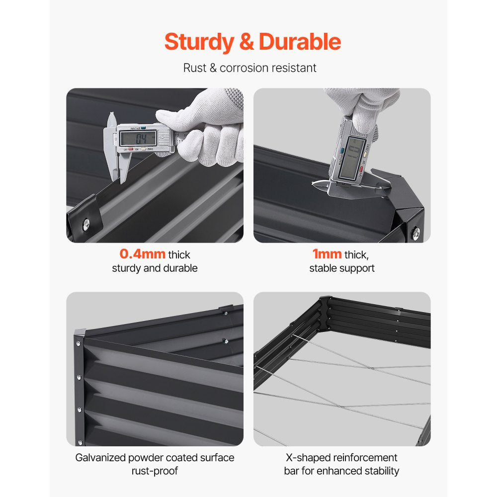 Metal Raised Garden Bed 8x4x1 ft Outdoor Galvanized Planter Box Dark Gray