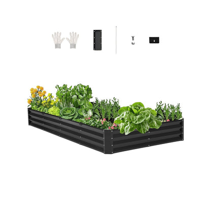 Metal Raised Garden Bed 8x4x1 ft Outdoor Galvanized Planter Box Dark Gray