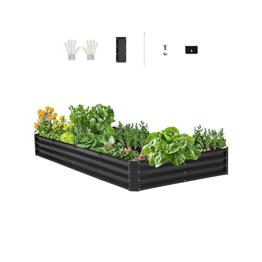 Metal Raised Garden Bed 8x4x1 ft Outdoor Galvanized Planter Box Dark Gray