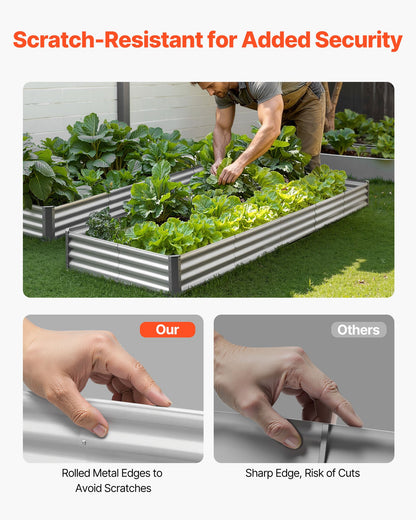 Metal Raised Garden Bed, 3.6 x 1.2 x 0.3 m Outdoor Galvalume Planter Garden Box, Open Bottom Design, Large Planter Raised Bed for Growing Vegetables, Flowers, and Succulents, Galvanized Color