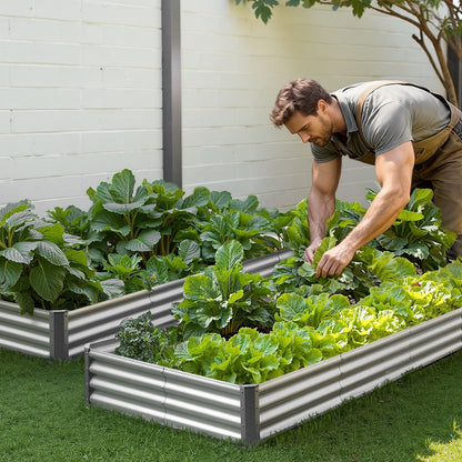 Metal Raised Garden Bed, 3.6 x 1.2 x 0.3 m Outdoor Galvalume Planter Garden Box, Open Bottom Design, Large Planter Raised Bed for Growing Vegetables, Flowers, and Succulents, Galvanized Color