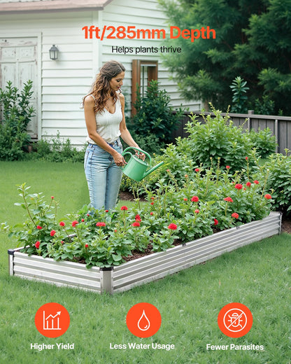 VEVOR Metal Raised Garden Bed 12x4x1 ft Outdoor Galvanized Planter Box Silver