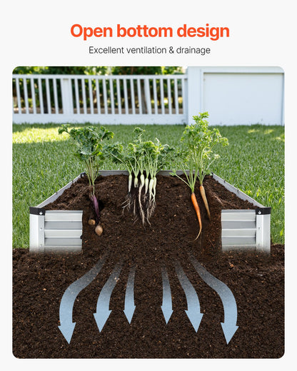 VEVOR Metal Raised Garden Bed 12x4x1 ft Outdoor Galvanized Planter Box Silver