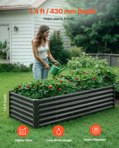 Metal Raised Garden Bed, 1.8 x 0.9 x 0.4 m Outdoor Galvanized Planter Garden Box, Open Bottom Design, Large Planter Raised Bed for Growing Vegetables, Flowers, Herbs, and Succulents, Dark Gray