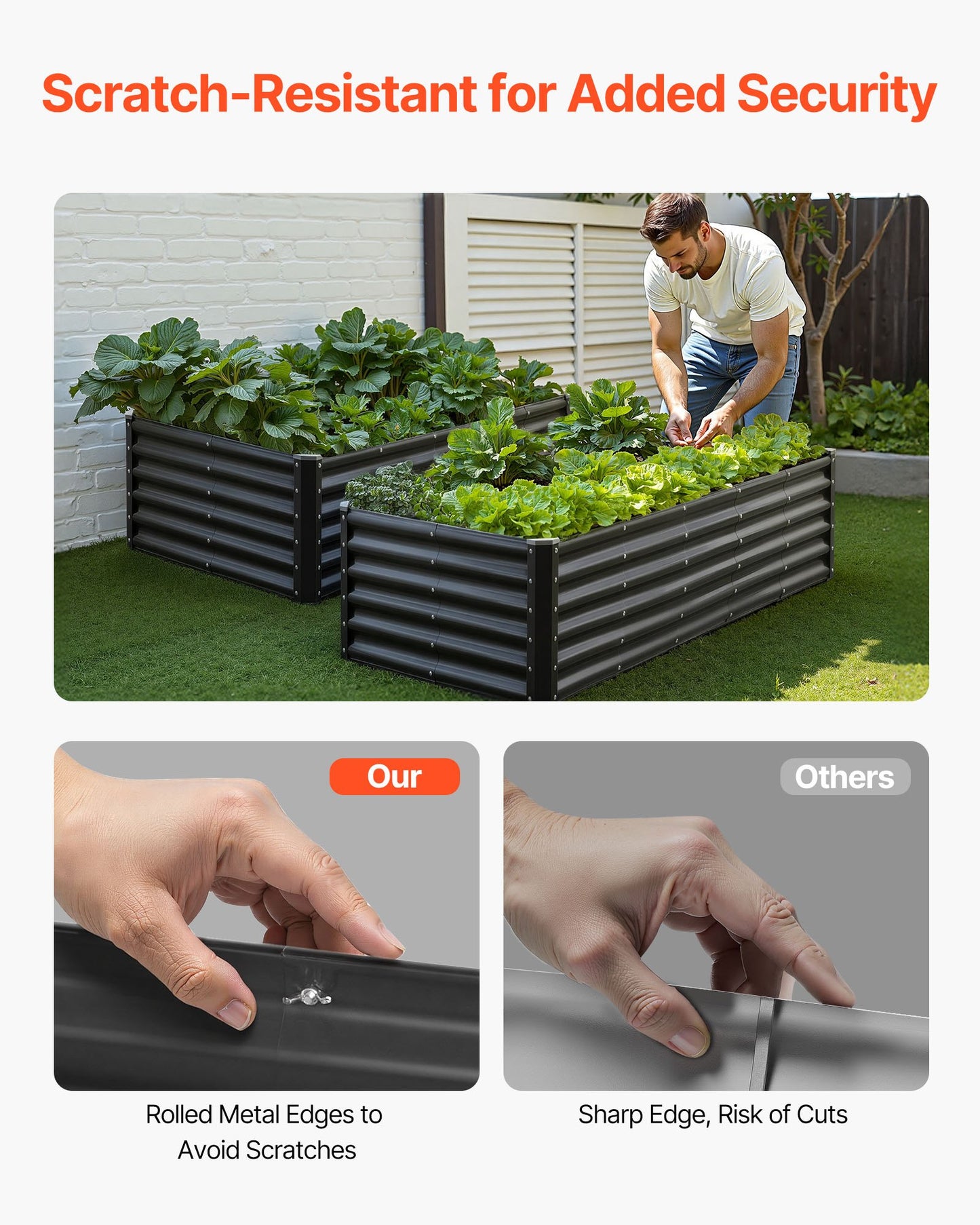 Metal Raised Garden Bed, 1.8 x 0.9 x 0.4 m Outdoor Galvanized Planter Garden Box, Open Bottom Design, Large Planter Raised Bed for Growing Vegetables, Flowers, Herbs, and Succulents, Dark Gray