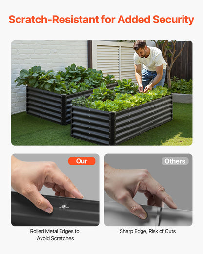 Metal Raised Garden Bed, 1.8 x 0.9 x 0.4 m Outdoor Galvanized Planter Garden Box, Open Bottom Design, Large Planter Raised Bed for Growing Vegetables, Flowers, Herbs, and Succulents, Dark Gray