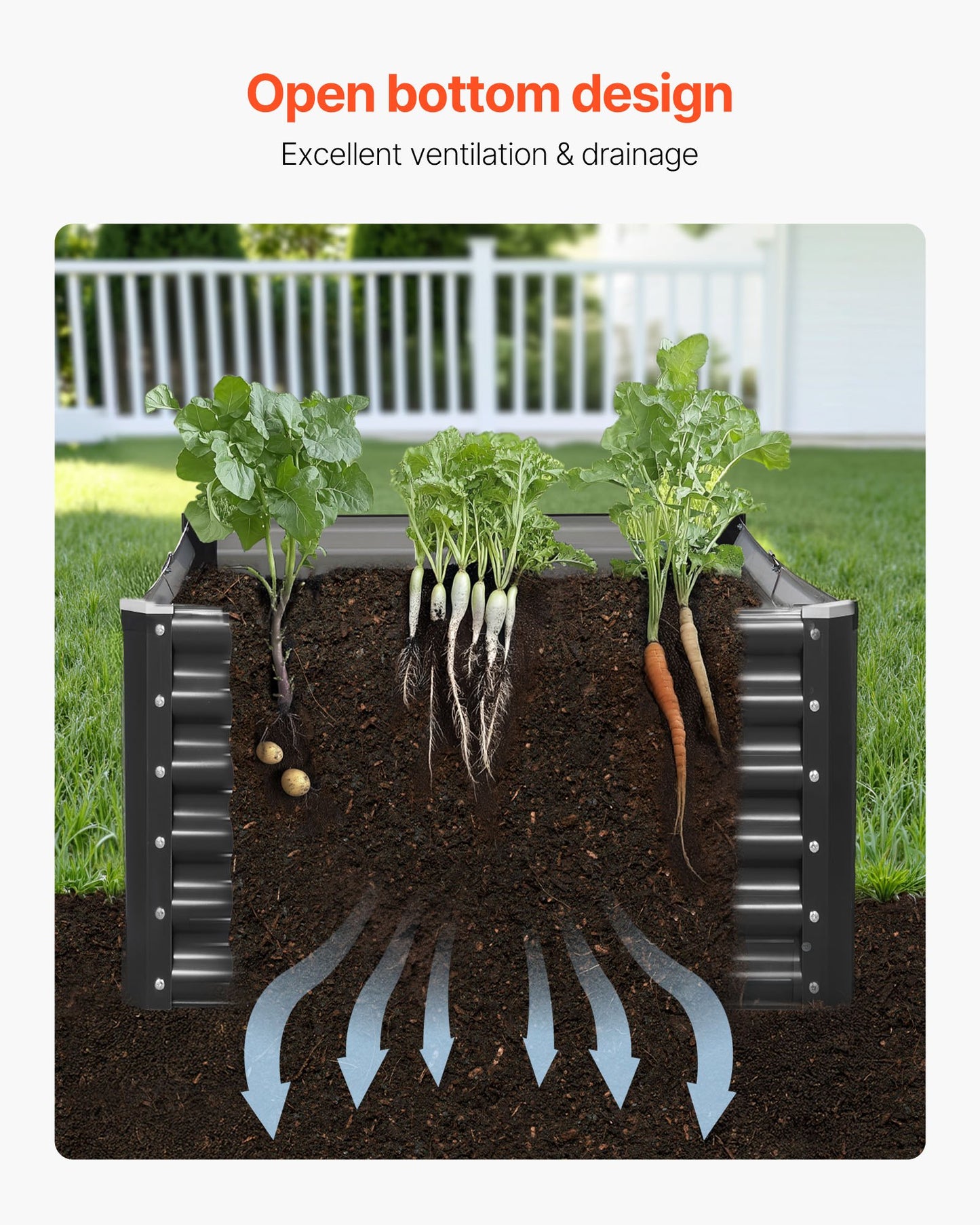 Metal Raised Garden Bed, 1.8 x 0.9 x 0.4 m Outdoor Galvanized Planter Garden Box, Open Bottom Design, Large Planter Raised Bed for Growing Vegetables, Flowers, Herbs, and Succulents, Dark Gray