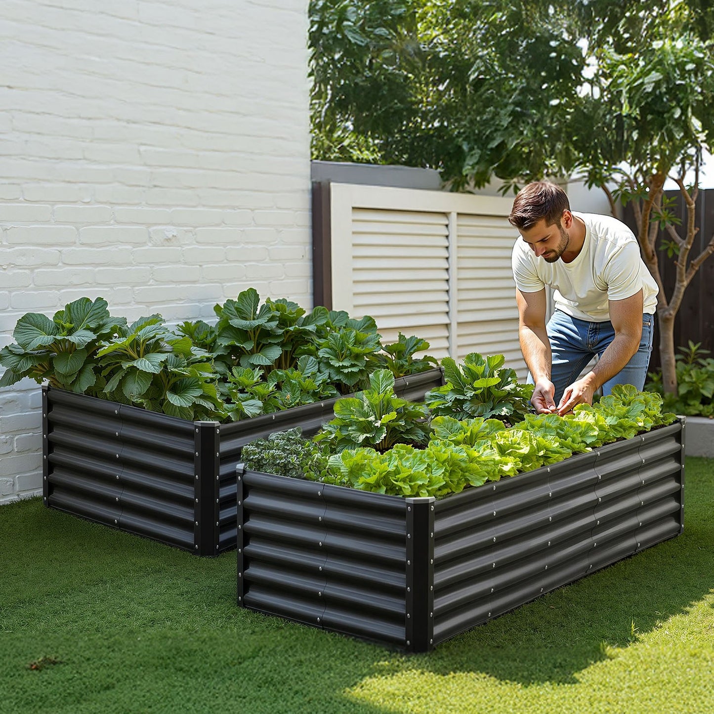 Metal Raised Garden Bed, 1.8 x 0.9 x 0.4 m Outdoor Galvanized Planter Garden Box, Open Bottom Design, Large Planter Raised Bed for Growing Vegetables, Flowers, Herbs, and Succulents, Dark Gray