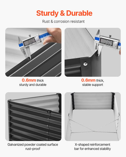 VEVOR Metal Raised Garden Bed 6x3x1.5ft Outdoor Galvanized Planter Box Dark Gray